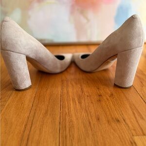 Marc Fisher Taupe Suede Block Heel Pumps